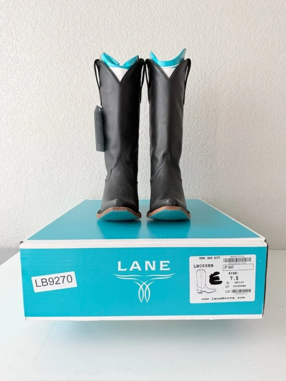 Lane EMMA JANE Black Cowboy Boots Western Cowgirl Mid Calf Tall Womens Size 7.5 - Picture 11 of 12